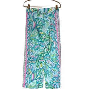 Lilly Pulitzer Bal Harbour Tropical Leaf Print Palazzo Pants Womens Small Pink